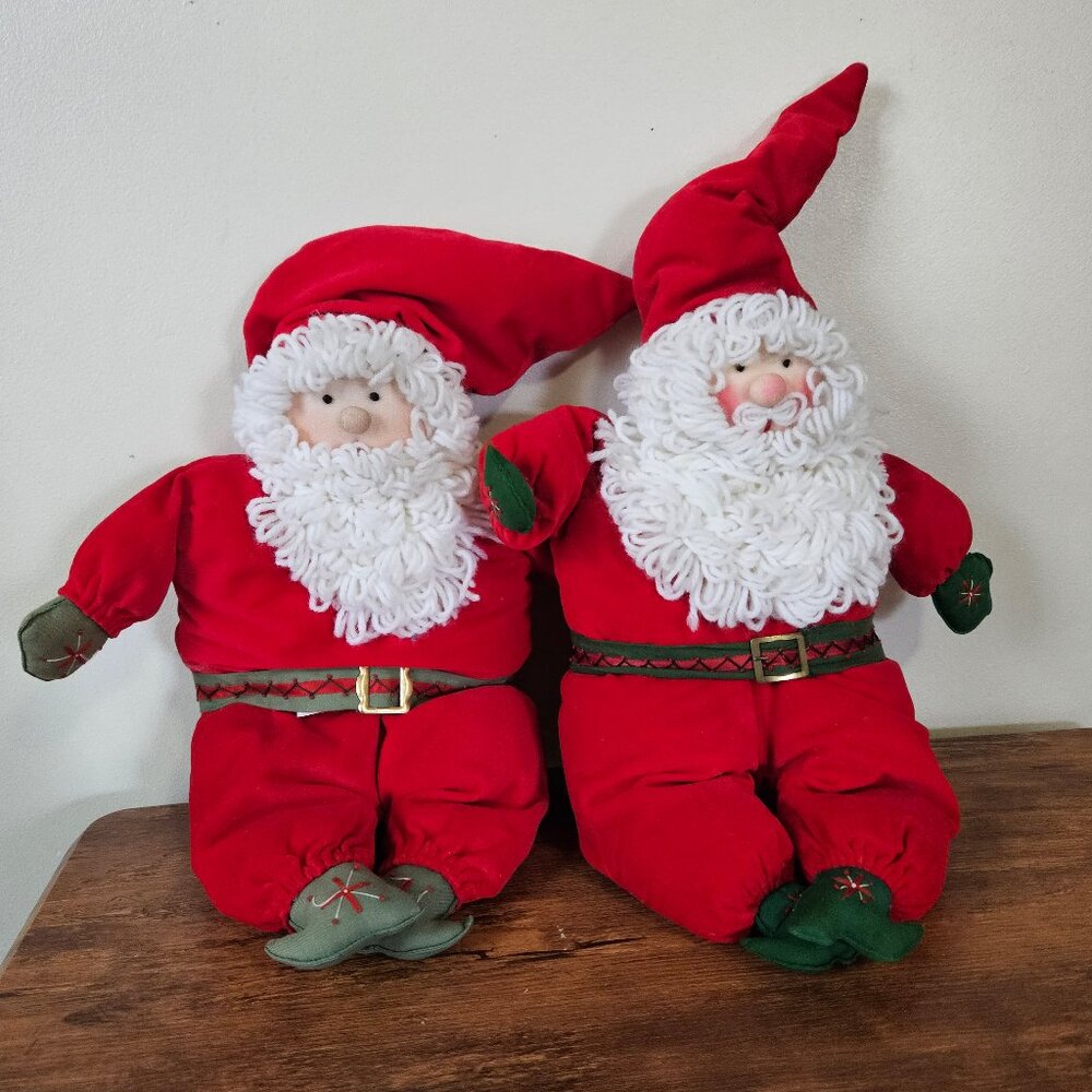 Vintage Alcon Inc 70s 80s Plush Santa Stuffed Toy Dolls Christmas Set Pair 2 14"